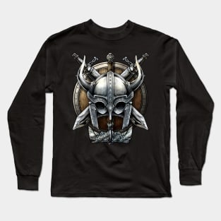 Nordic Warrior Viking Helmet and Swords Long Sleeve T-Shirt